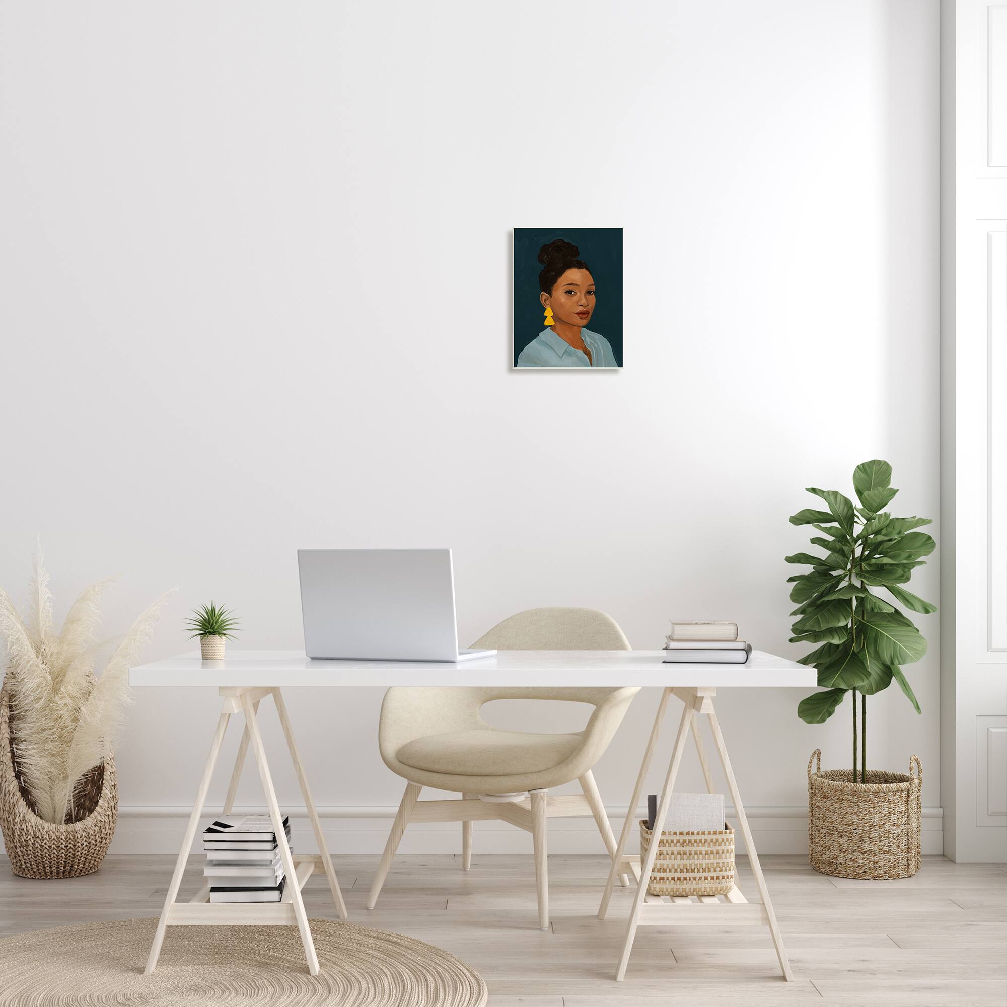Stupell Industries Sophisticated Female Portrait With Yellow Triangle Earrings Wall Plaque